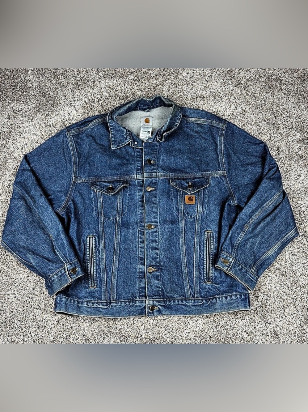 Sz XL Men’s Carhartt Full Button Up Denim Trucker Jacket Blue USA Made J12 DST
